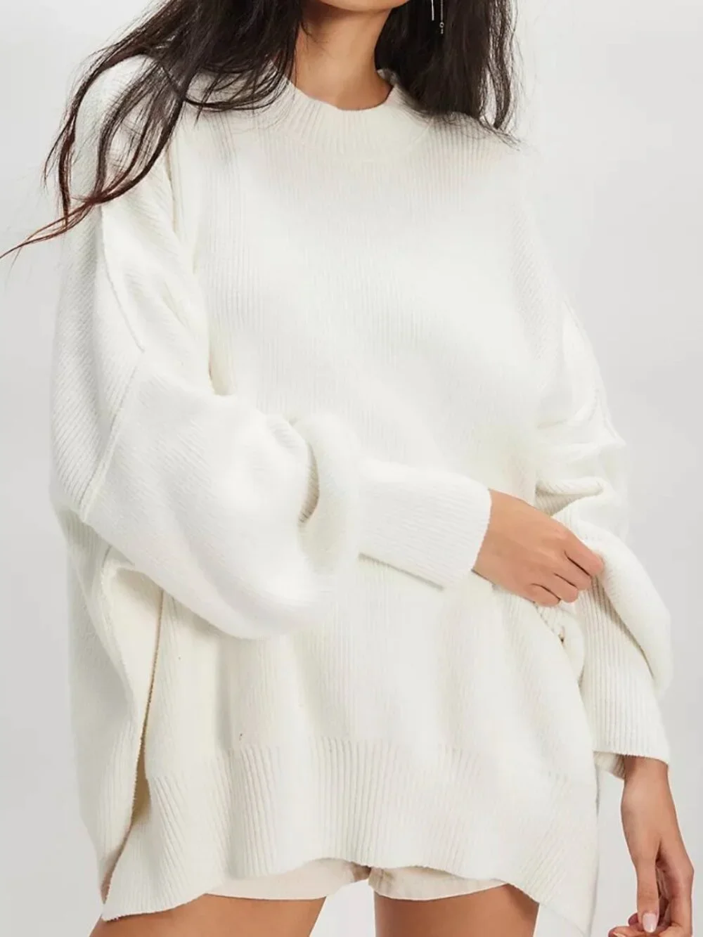 NEW - Free People White Slouchy Oversized Knit Sweater Pullover Medium Size M